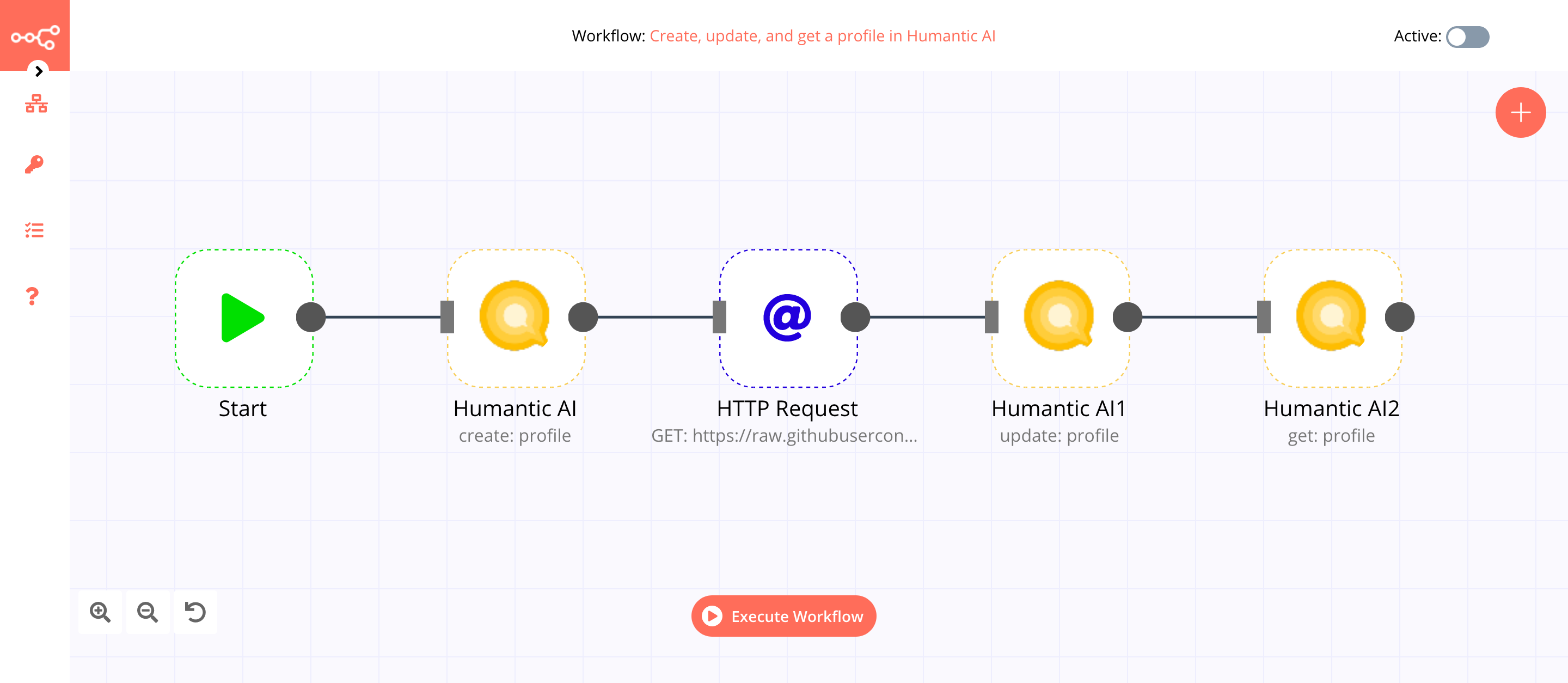 A workflow with the Humantic AI node