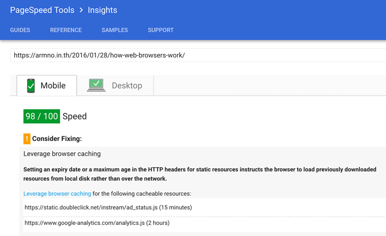 ผลจาก PageSpeed Insights หลัง optimize