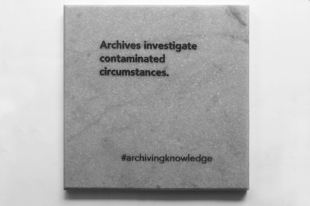 Archives investigate contaminated circumstances, From the series: Archiving Knowledge, hand engraved marble, 2018