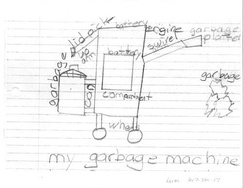 A hand-drawn diagram of a garbage picker-upper, from January 17, 2007