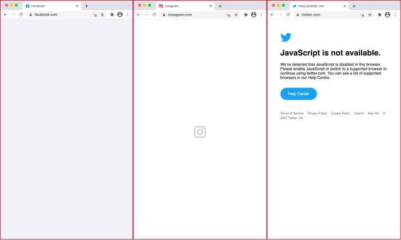 Social networks with JavaScript disabled