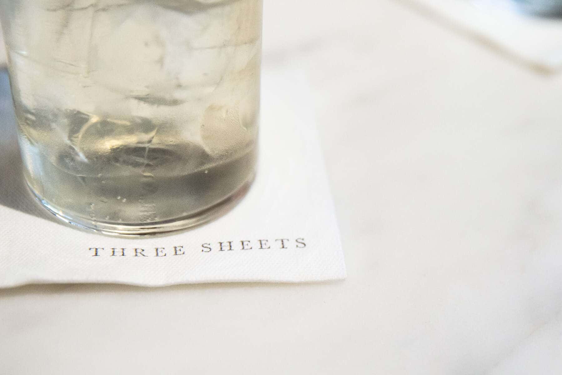 glass on a napkin at Three sheets bar