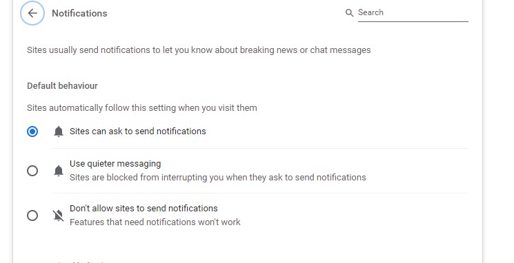 Chrome notification settings