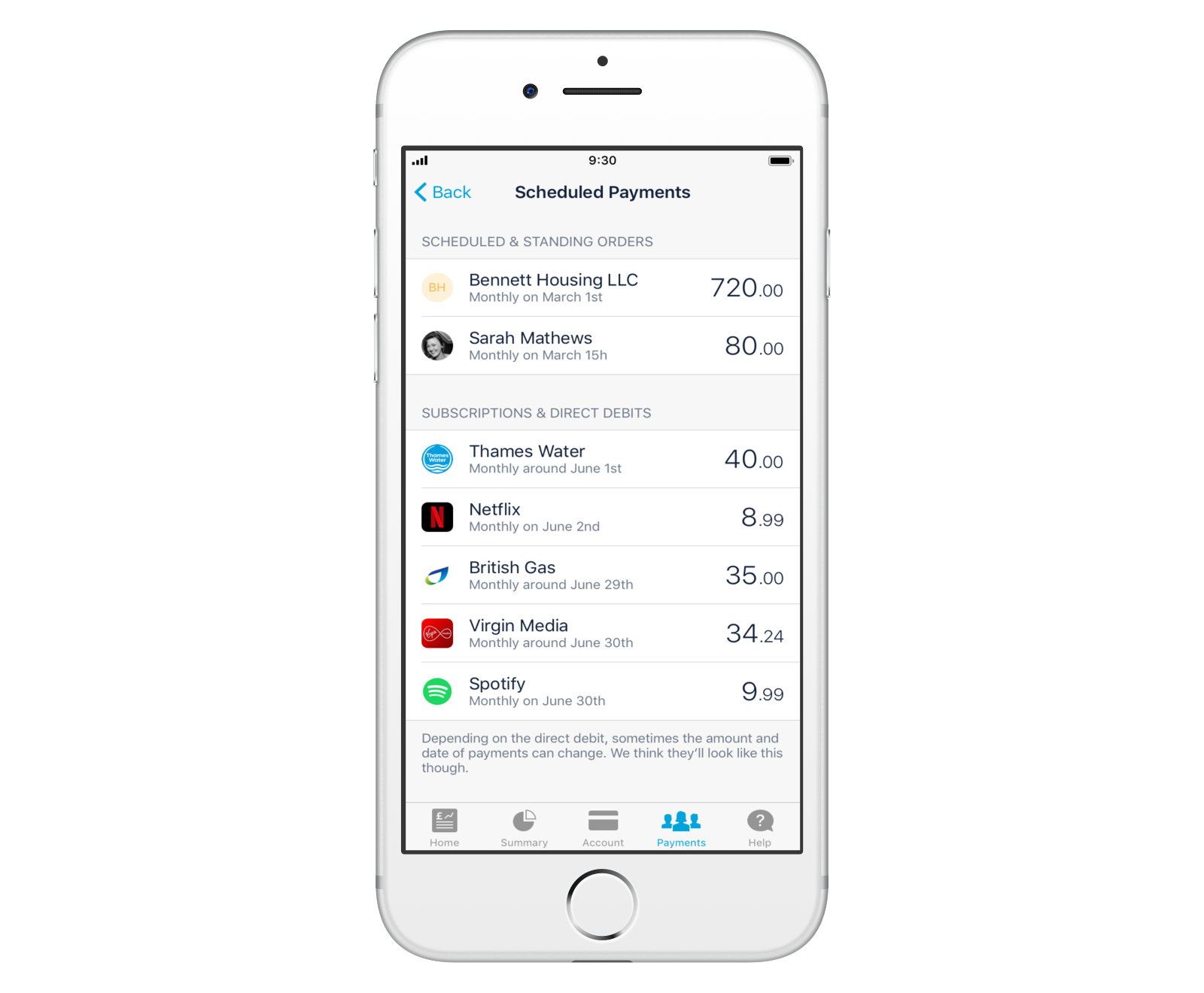 Image showing a list of scheduled payments