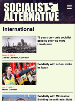 Screenshot from Socialist Alternative's news page on a small screen