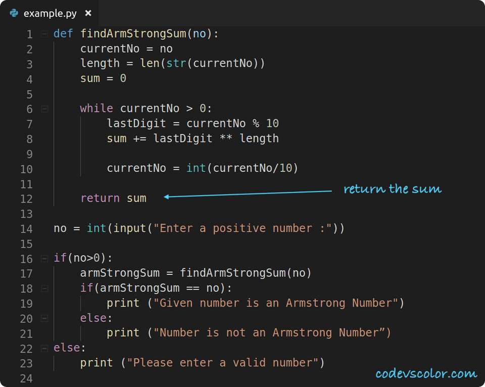 Python Program to find if a number is Armstrong or not - CodeVsColor