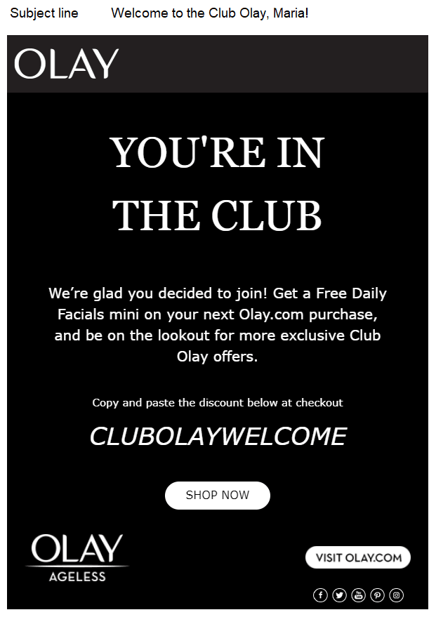 Olay Welcome email