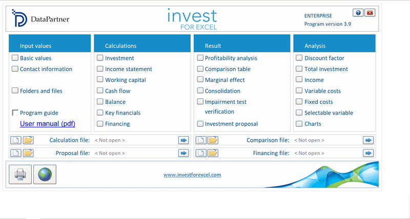 Screenshot der Oberfläche von Invest for Excel