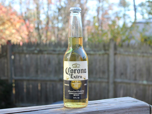 A bottle of Corona Extra, an imported Mexican beer