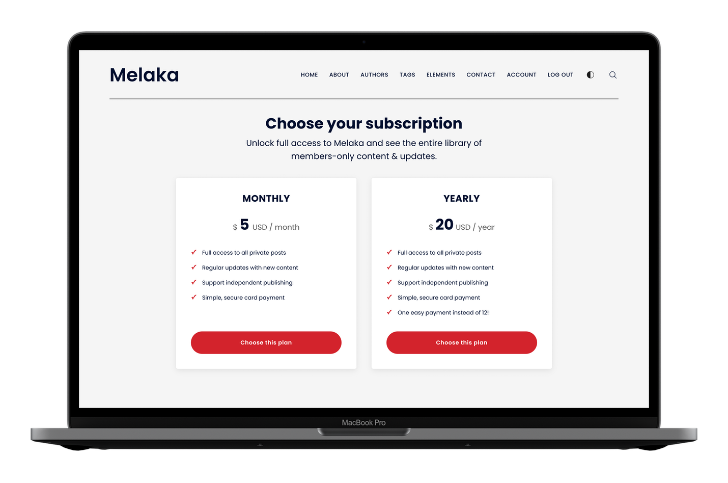 Melaka Ghost CMS Theme Pricing Page