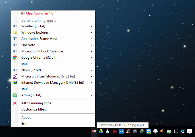 Listing all running applications