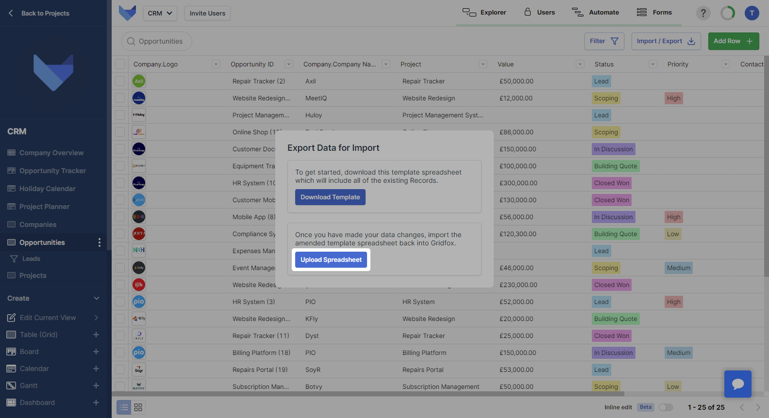 Import Spreadsheet