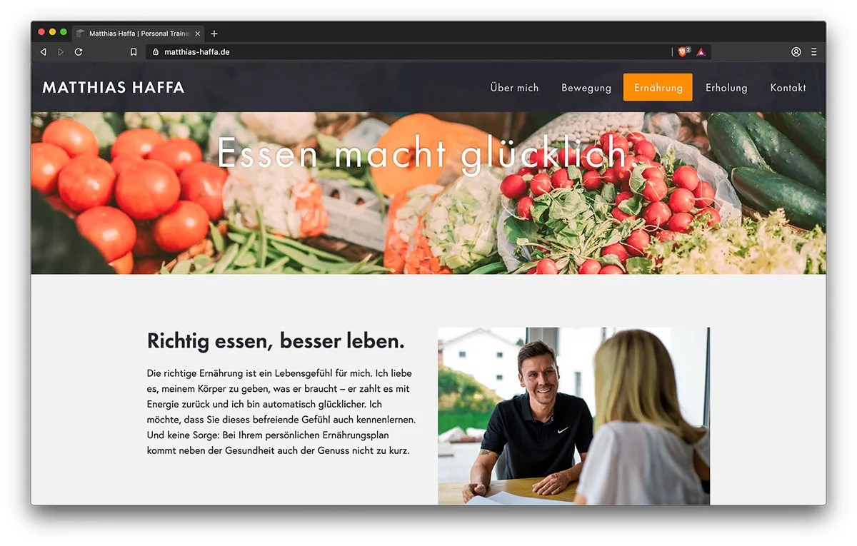 Webseite Matthias Haffa (Ernährung) - Webdesign Freiburg KreativBomber
