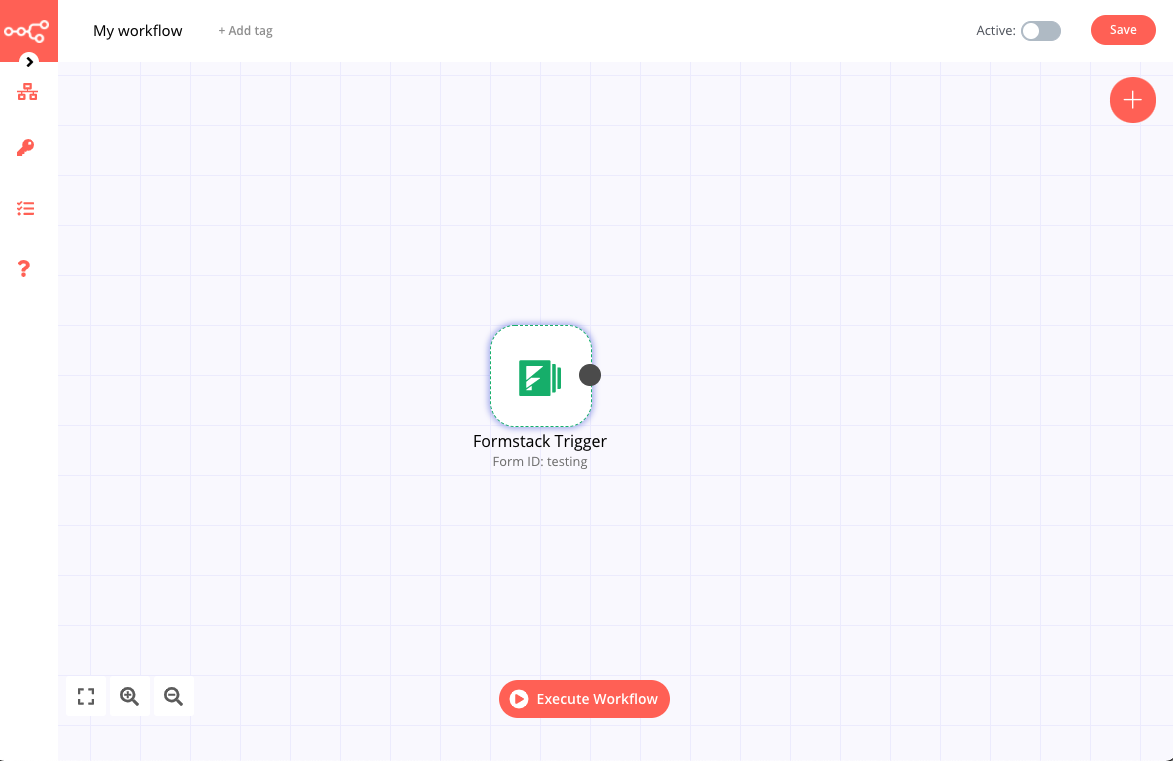 A workflow with the Formstack Trigger node