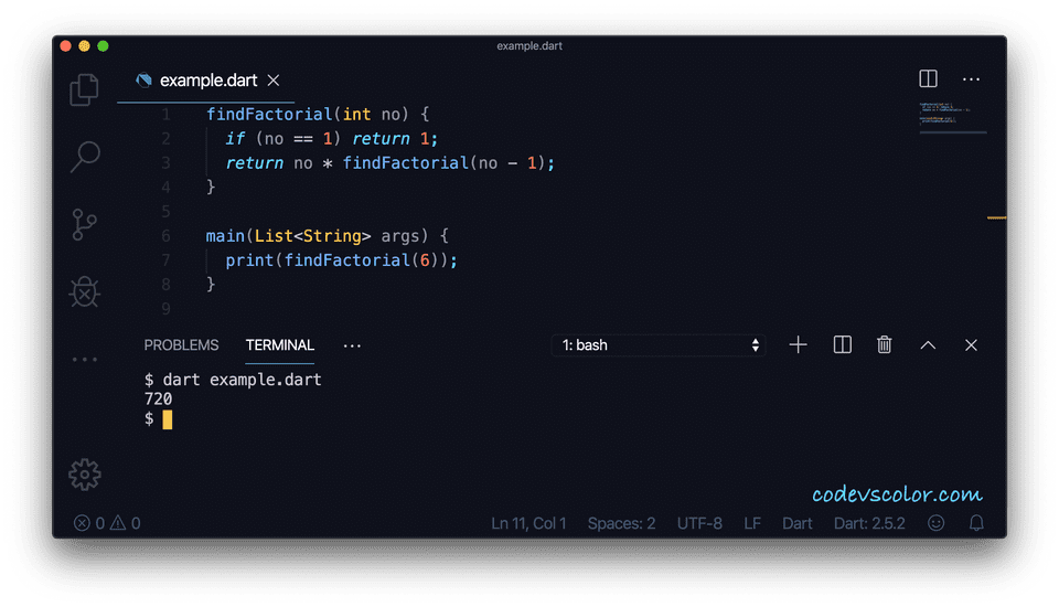 Different examples to create dart functions - CodeVsColor