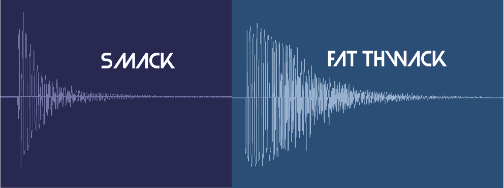 Picture of two audio waveforms, a regular snare and a compressed snare