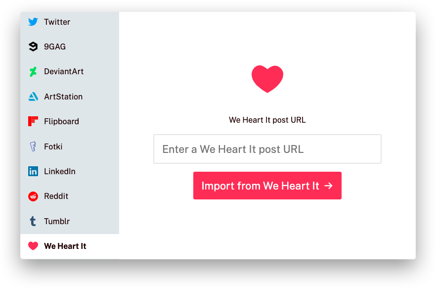 Screenshot of the We Heart It service