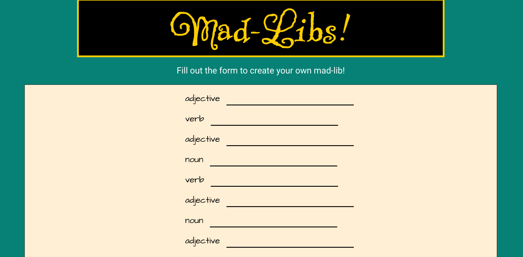 An image of the web app 'Mad-Libs'