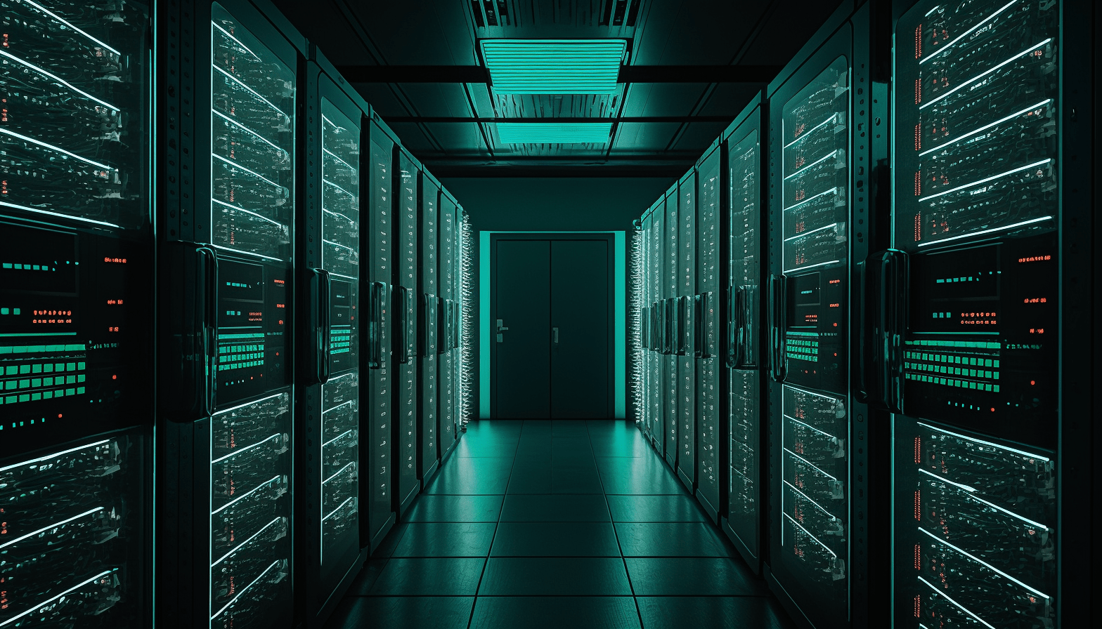 An image of a server room with rows of servers running Windows Server 2022. The servers should be neatly arranged and well-lit, suggesting a well-maintained and efficient IT infrastructure.