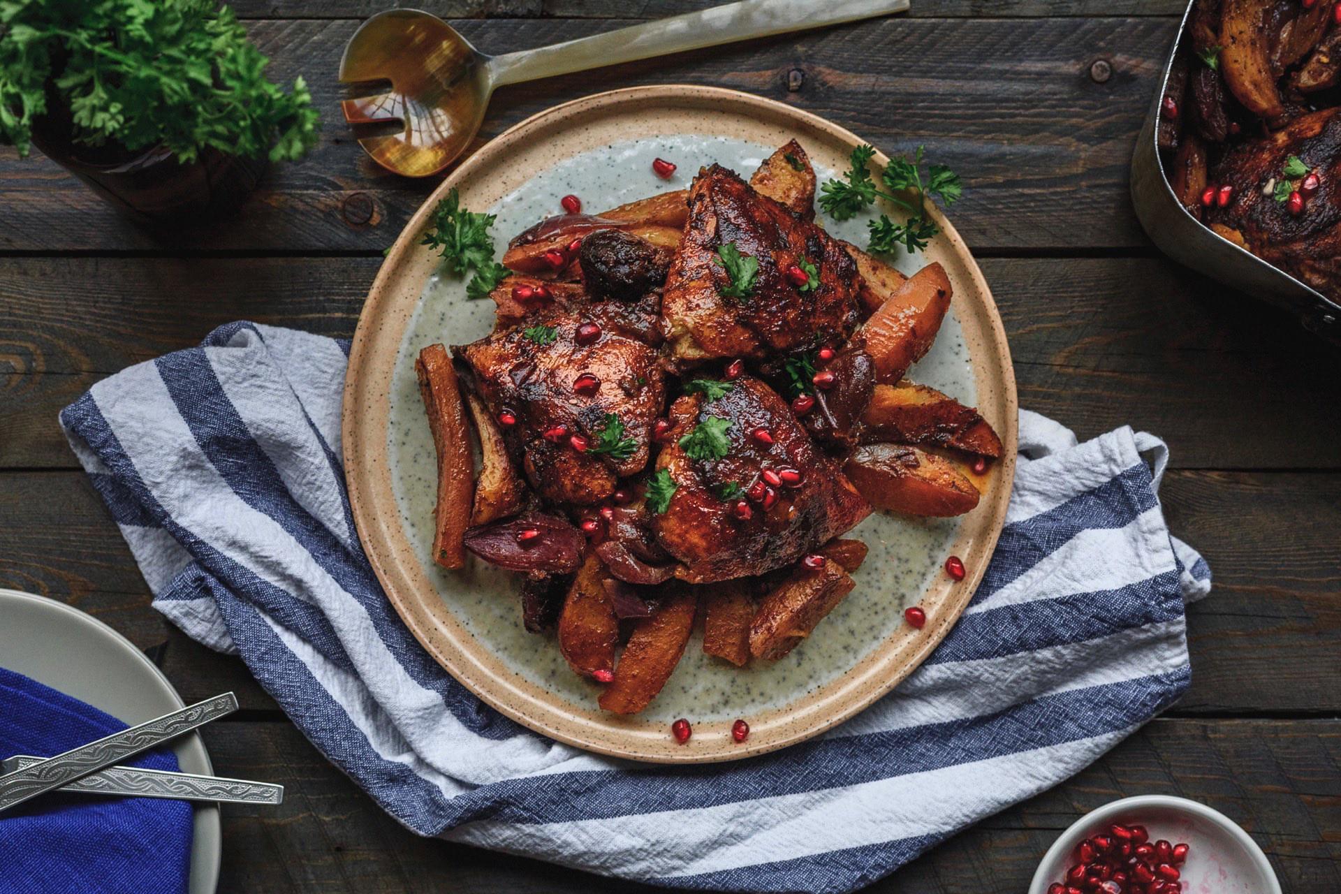 One Pan Pomegranate Molasses Chicken And Potatoes