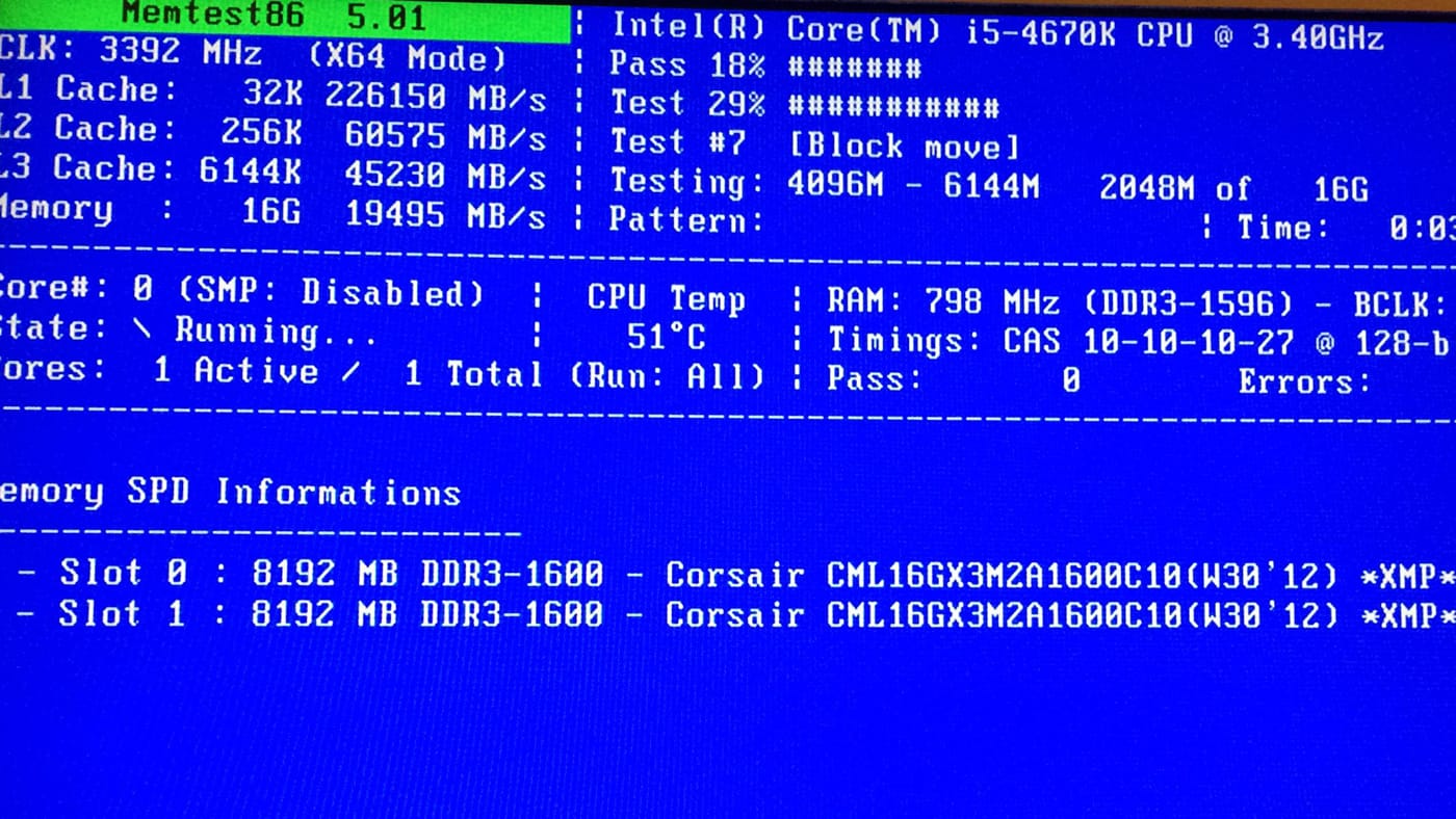 Дамп процессора. Memtest86. Core Dumped. Core configuration