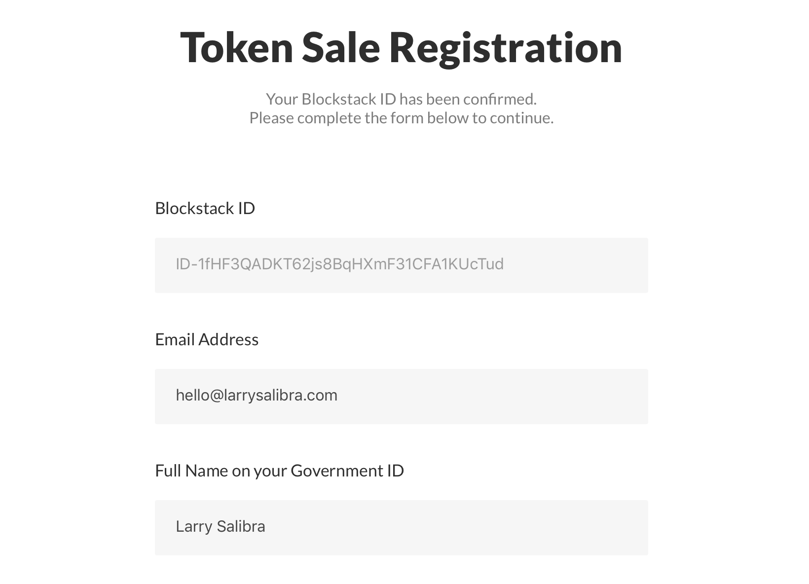 Registration form