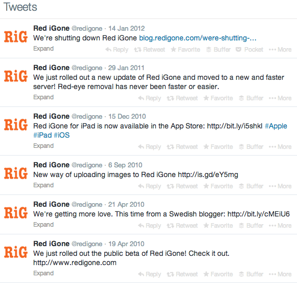 Red iGone Twitter feed