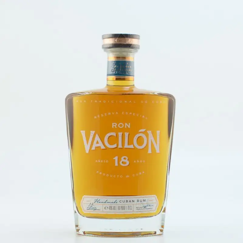 Image of the front of the bottle of the rum Vacilon Añejo 18 Años