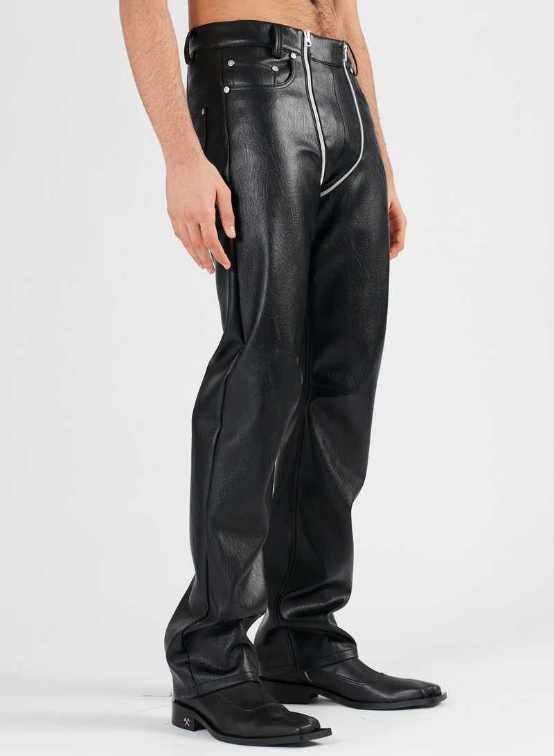 Lata Pleather Trousers Black, side view. GmbH AW22 collection.