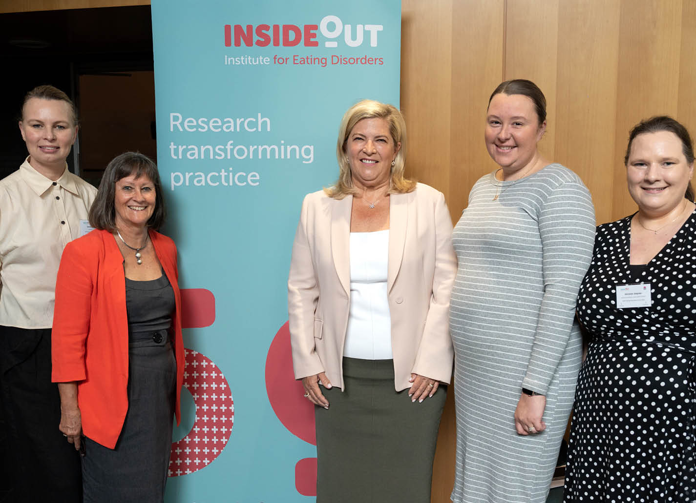 From left to right: Associate Professor Sarah Maguire, Director InsideOut Institute, Danielle Maloney, Deputy Director InsideOut Institute, NSW Minister for Women, Regional Health, and Mental Health Bronnie Taylor, Monique van Leeuwen, Northern Sydney Local Health District Eating Disorder Coordinator, Simone Jacques, Clinical Psychologist