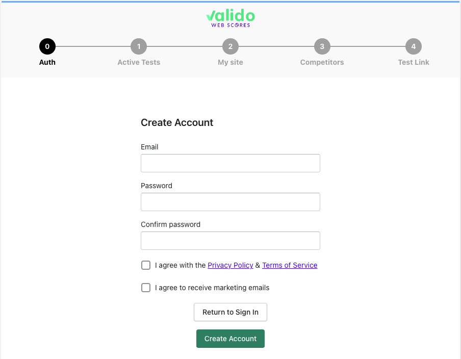 Create account form