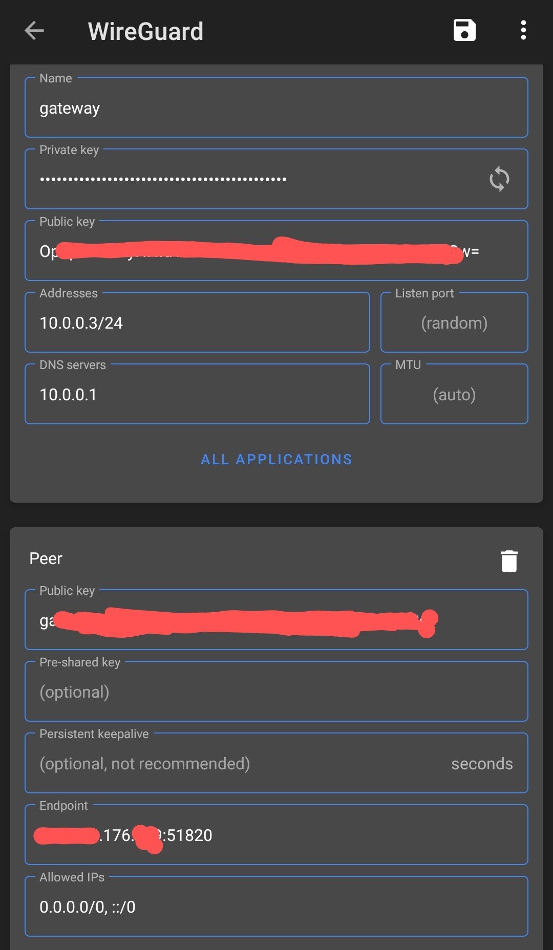 WireGuard Android configuration