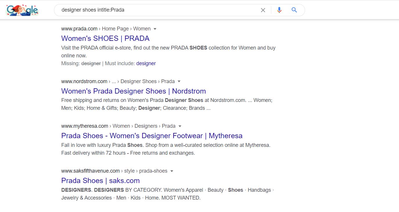 Google advanced search designer shoes intitle:Prada
