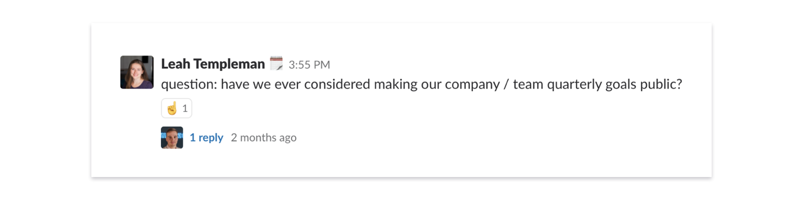Screenshot of a message from Leah