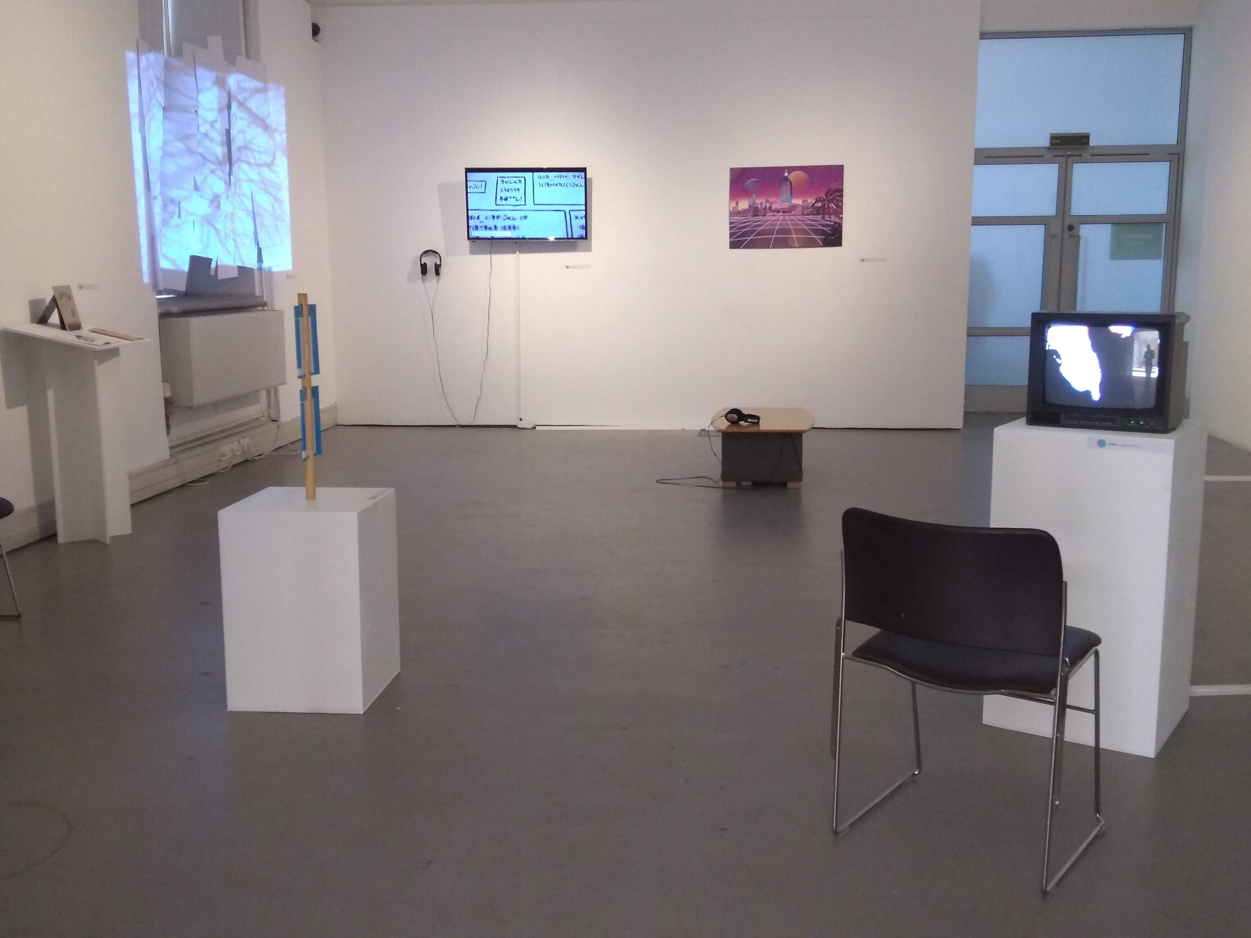 Photograph of works installed in 528 as seen from the entrance of the gallery