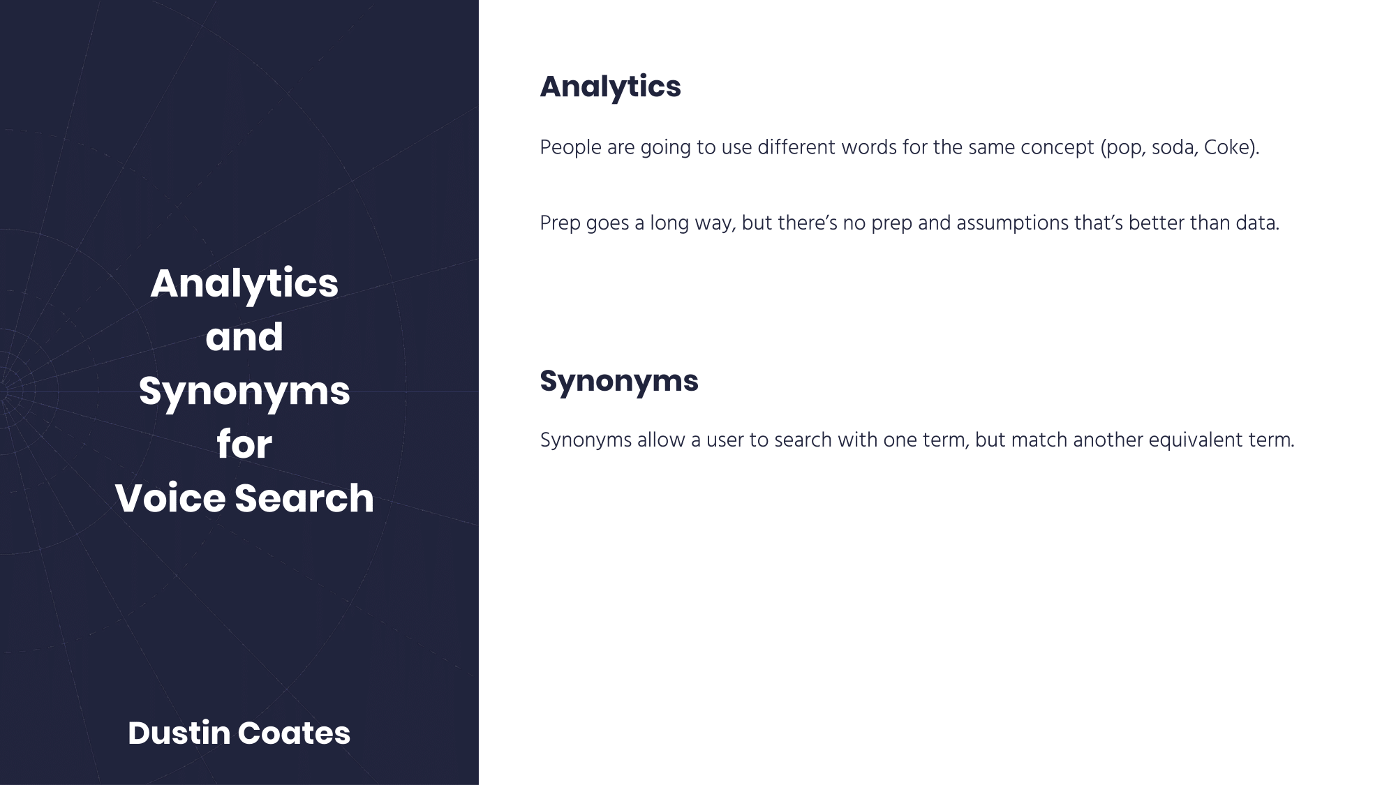 Analytics and synonyms