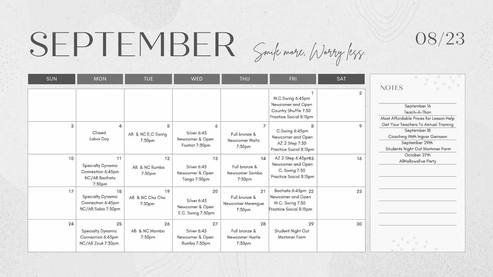 Arthur Murray Scottsdale Group Class Calendar