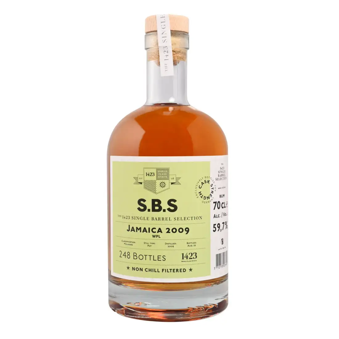 Image of the front of the bottle of the rum S.B.S Jamaica WPL