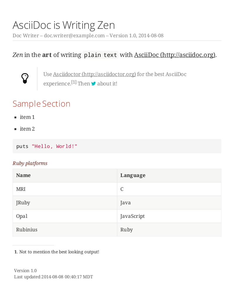 Print preview of HTML generated by Asciidoctor