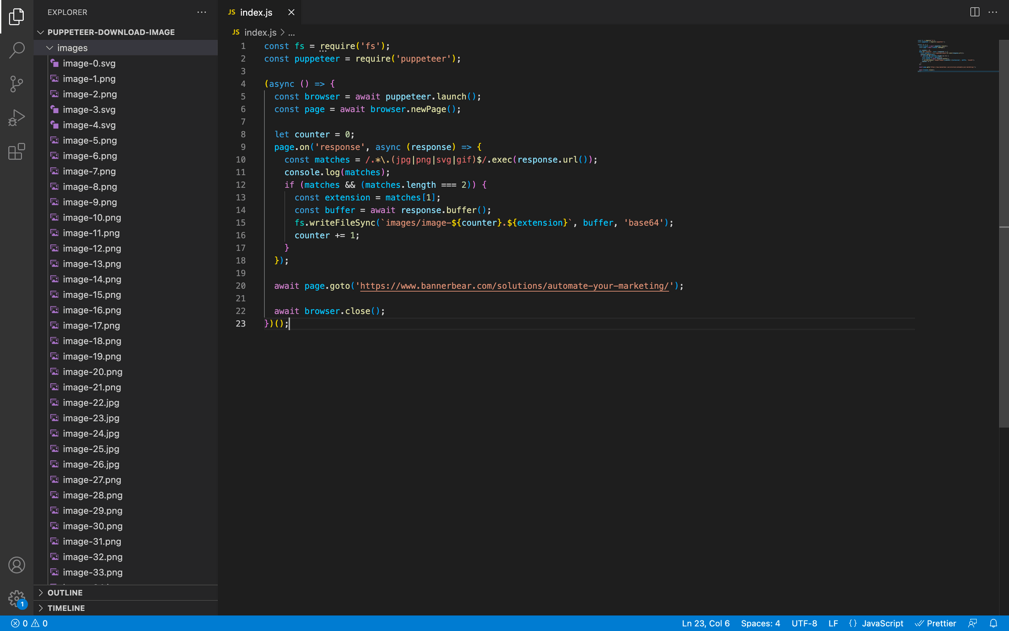screenshot of code in index.js