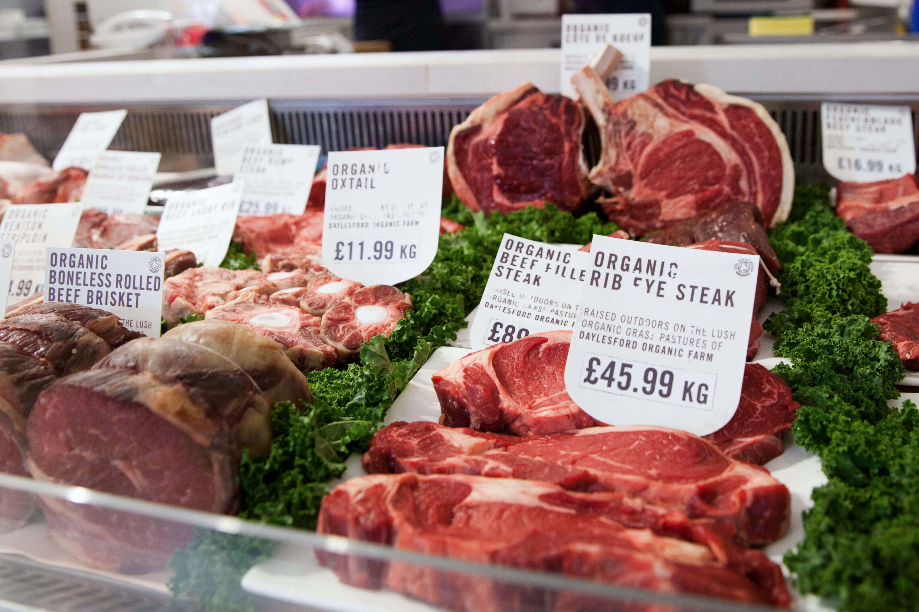 organic meat at a butchers