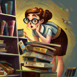 A librarian searching through a thick book