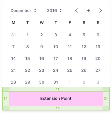 Date picker extension point area right at the end of the panel