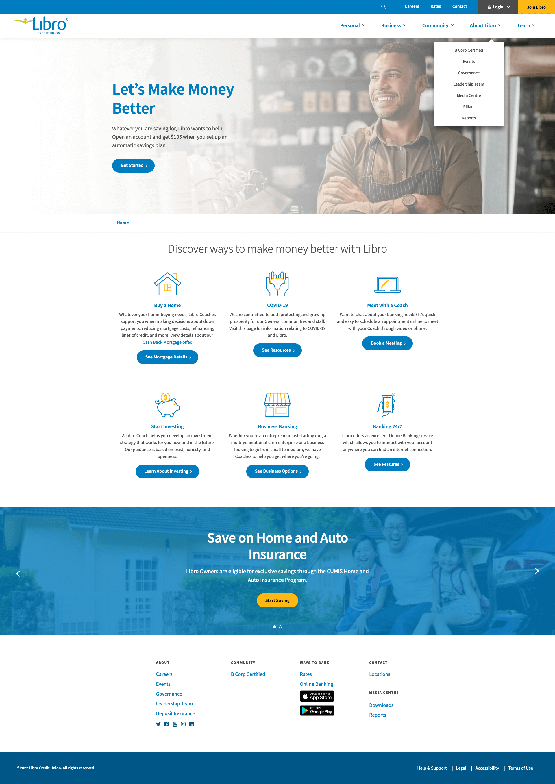 Screenshot of Libro Credit Union website
