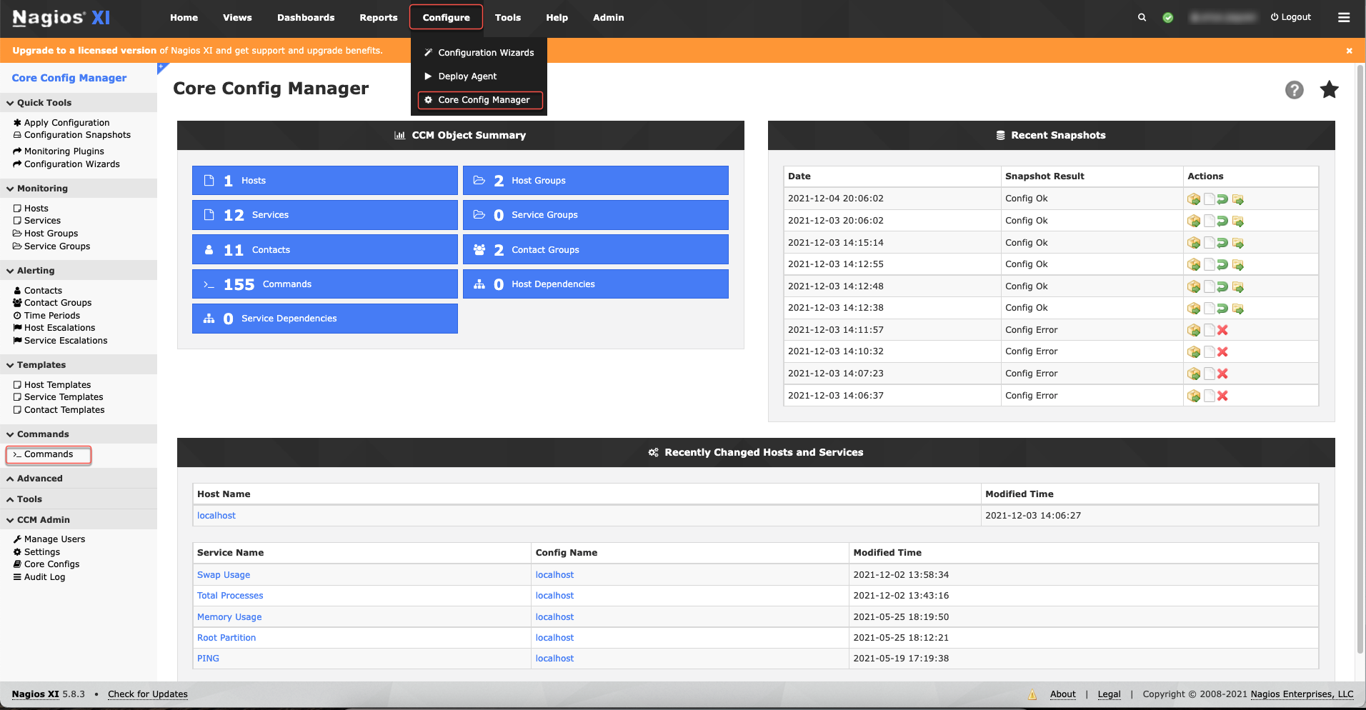 Core Config Manager page.