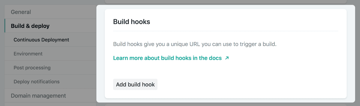 Screenshot: Configuring build hooks