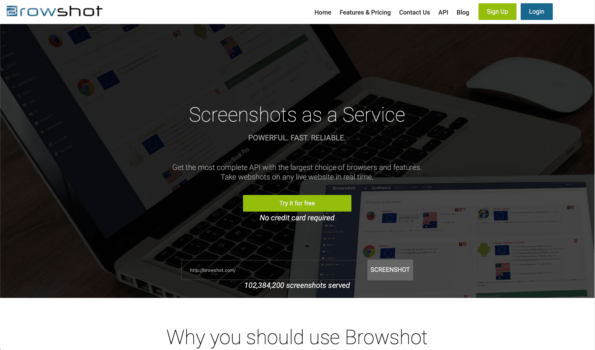 Screenshot of Browshot home page