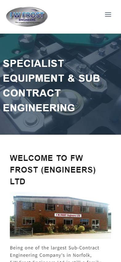 F.W.Frost (Engineers) Ltd website frontpage on a mobile