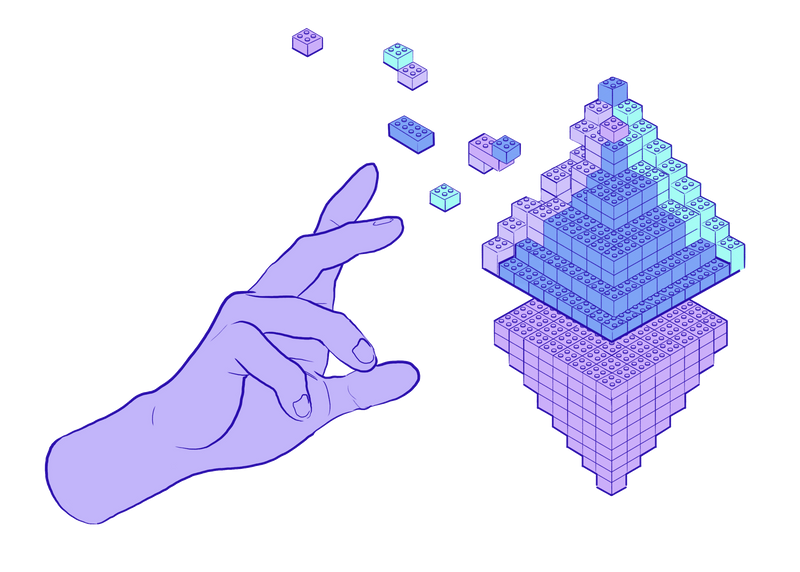 Illustration of blocks being organized like an ETH symbol