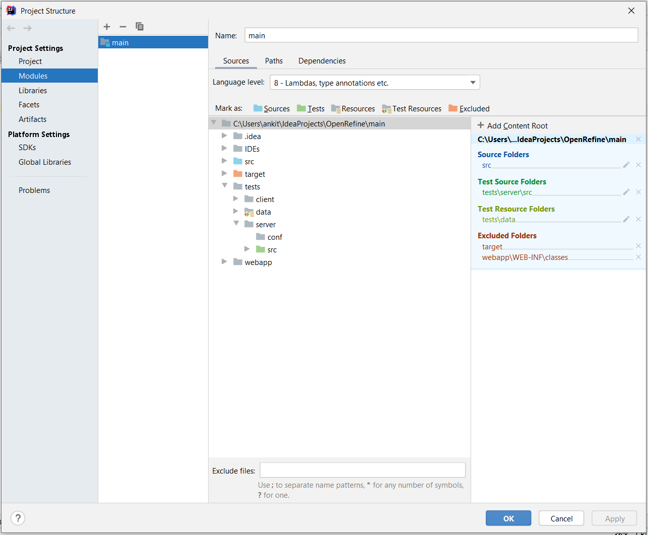 Screenshot of module settings in IntelliJ